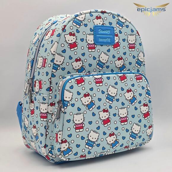 Loungefly Hello Kitty And Dear Daniel Allover Print Blue Mini Backpack Bag New - Picture 2 of 5